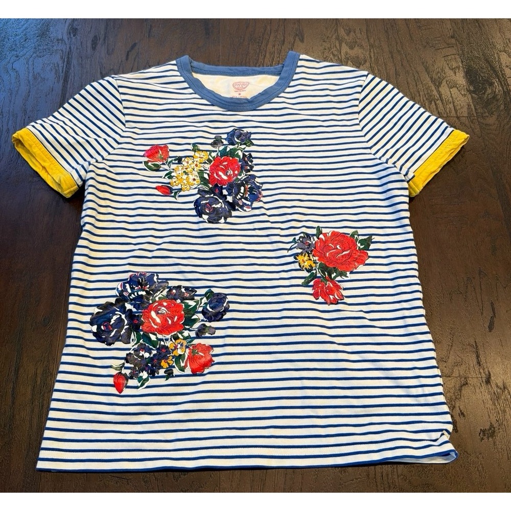 Tory Burch Striped Floral Print T-shirt Sz small